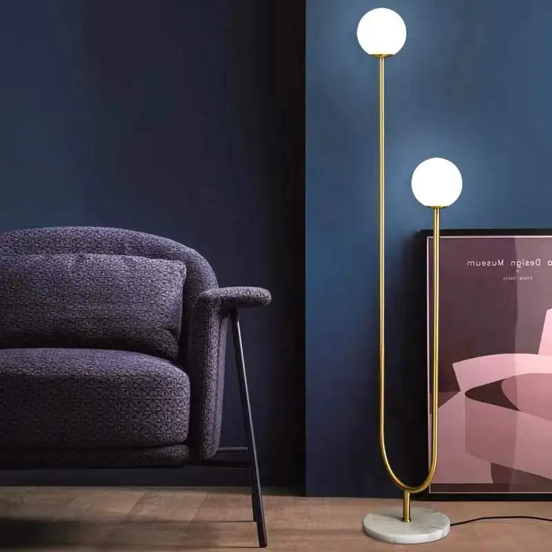 Gold Floor Lamp Modern E27 Glass  Floor Lamps Standing Light  Glass  Shade Marble Base Standing Lamp Corner Light Reading Light