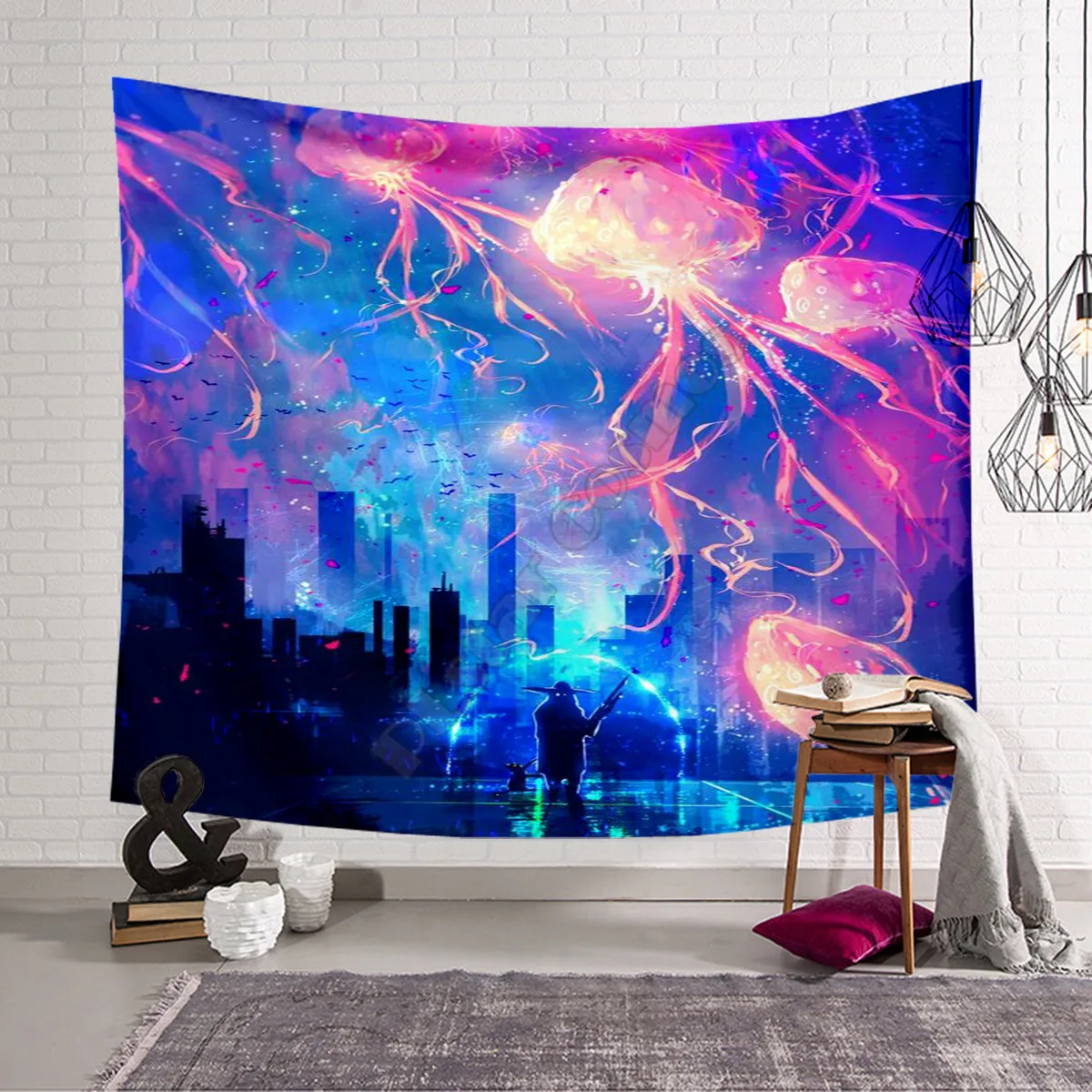 PLstar Cosmos Wall Tapestry Jellyfish 3D Printed Tapestrying  Rectangular Home Decor Wall Hanging 03