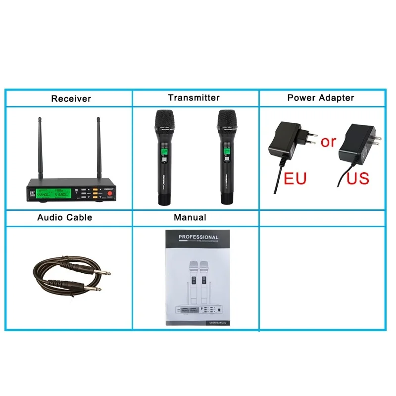 FREEBOSS 2 microfono Wireless UHF portatile Multi-frequenza IR ECHO EQ Effect Karaoke Speech Church Cordless Mic System FB-U58