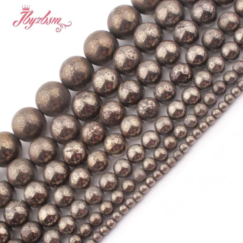 4,6,8,10,12,20mm Smooth Round Pyrite Loose Beads Natural Stone Beads For DIY Necklace Bracelet Jewelry Making 15\