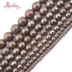 4,6,8,10,12,20mm Smooth Round Pyrite Loose Beads Natural Stone Beads For DIY Necklace Bracelet Jewelry Making 15