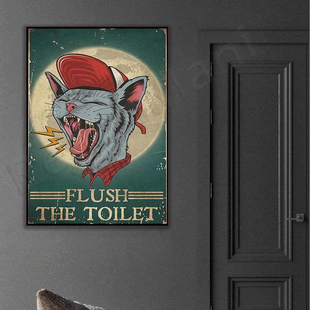 Ricer Potty Cat Poster / Funny Cat Poster Bathroom Decoration Cat Vertical Poster Funny Bathroom Sign