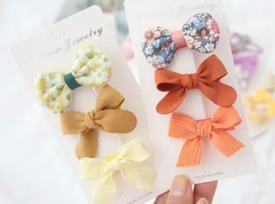 

Japan and Korea Cotton Printed Bowknot Hair Clips For Cute Girls Barrettes Safty Hairpins Headwear Kids Hair Accessories