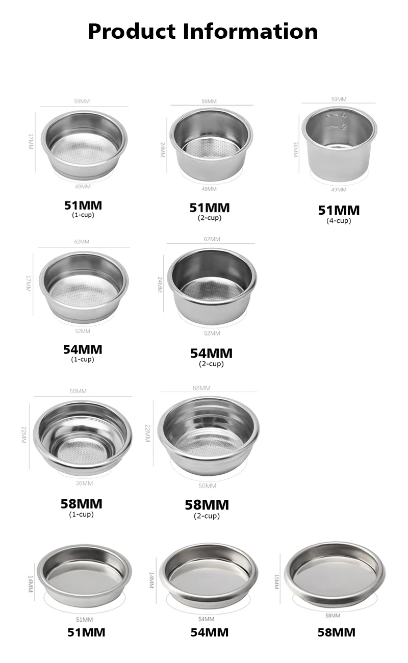 Coffee Filter Basket 51mm 54mm 58mm Clean Cup Non Pressurized Replacement For E61 Delonghi Breville Portafilter Accessories