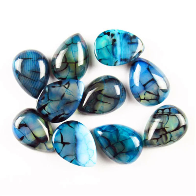 10Pcs/Lot Charm Blue Black  Dragon Veins Agate Stone Oval CAB CABOCHON Teardrop Bead 13*18mm For DIY Jewelry Clothes Accessories