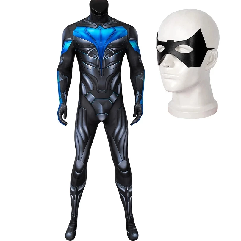 Superhero สำหรับผู้ใหญ่ Titans Nightwing Jumpsuit ชุดคอสเพลย์ผู้หญิงฮาโลวีน Masquerade Cool บอดี้สูทผ้าปิดตา