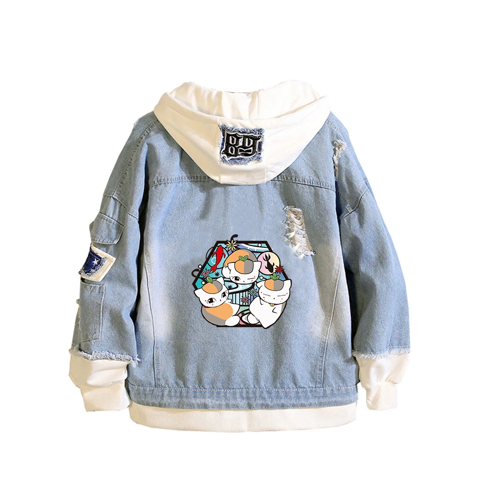 

Natsume Yuujinchou Unisex Demin Jacket CaT Teacher Cute Jeans Hoodies Cartoon Sweatshirt Harajuku Anime Streetwear Couple Coats