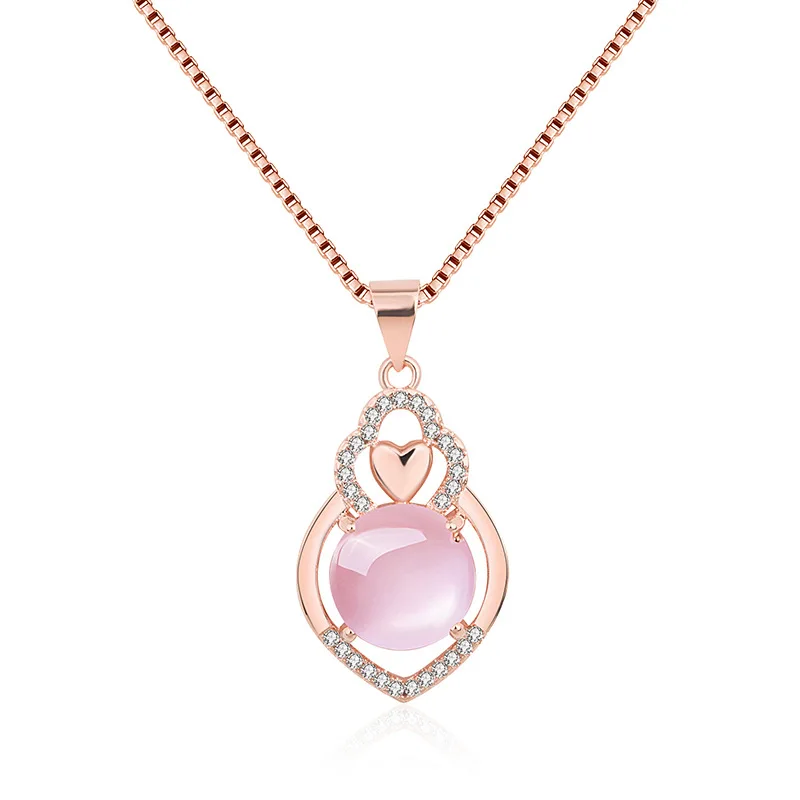 

Trendy 925 Silver Jewelry Necklace Heart Shape Rose Quartz Zircon Gemstone Pendant for Women Wedding Promise Party Accessories