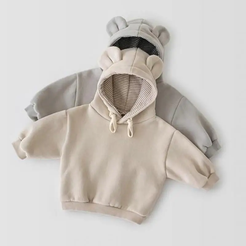 Children Casual Clothes Sets Solid Kids Cute Bear Hooded Sweatshirt + Sport Pants 2pcs Set Boys Girls Cotton Baby Hoodie Suit