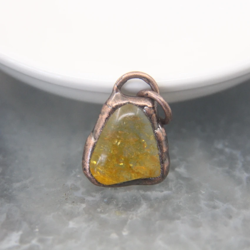 Bronze Natural Yellow Crystal Raw Rough Irregular Quartz Antique Copper Pendant Vintage Necklace/Bracelet/Earring Jewelry Making