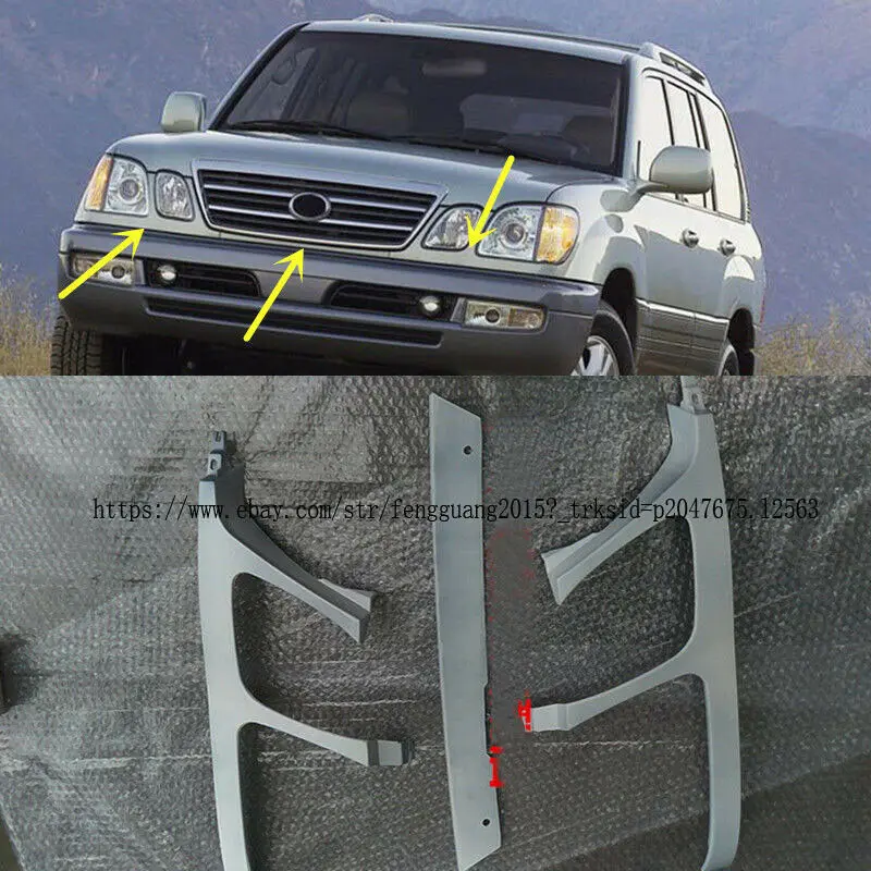 For Lexus LX470 2003-2007 Front Bumper Headlight Trim Under Network Primer 3pcs/set