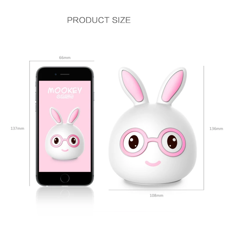 Easter Rabbit Table Light for Kids, luz noturna, mudança de cor, silicone Pat, presente bonito