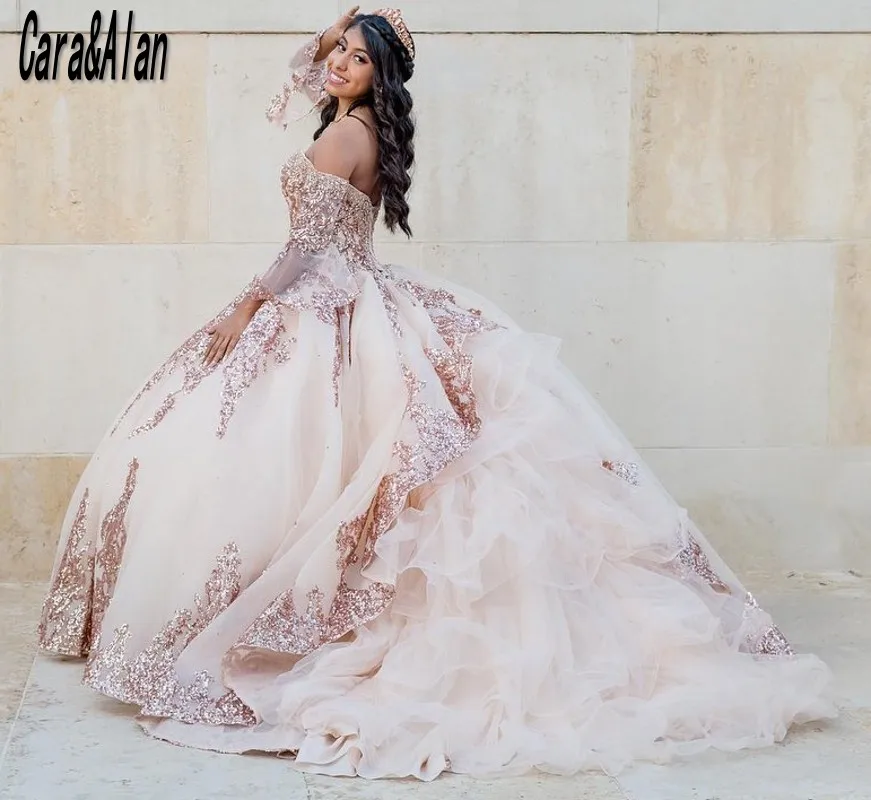 Vestido de quinceañera con mangas extraíbles, apliques de lentejuelas, vestido de graduación largo, dulce 16, rojo oscuro, mexicano, 15 años