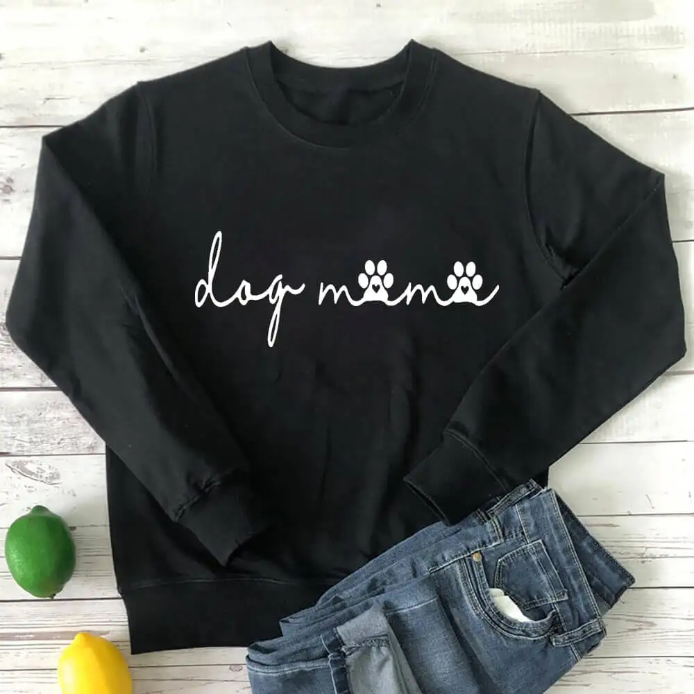 

Dog MaMa Paws Sweatshirt New Arrival Women's Funny Casual 100%Cotton Long Sleeve Tops Dog Lover Life Tops Dog Mom Gift