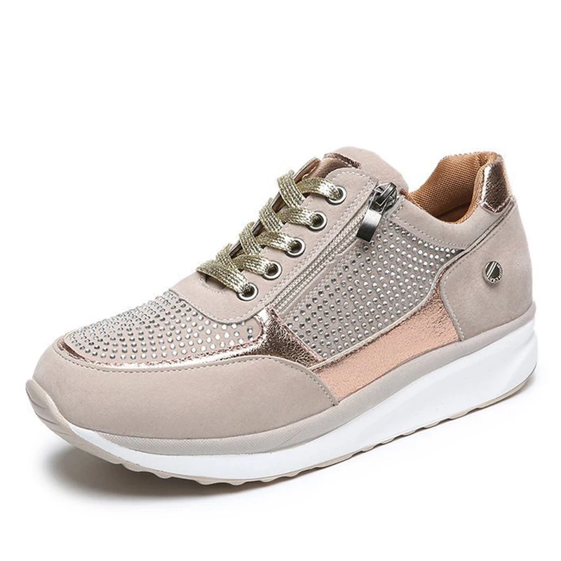 Women Shoes Fashion Crystal Sneakers Women Zipper Platform Trainers Casual Ladies Shoes Tenis Feminino Zapatos De Mujer WSH3811