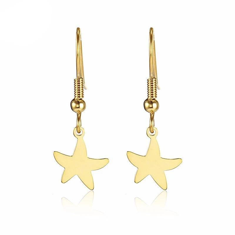 Stainless Steel Minimalist Cute Golden Stars Drop Earrings Exquisite Starfish Female Marine Bio Jewellery