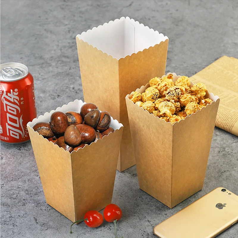 

12 Pieces Pure Brown Kraft Popcorn Boxes Container Birthday Movie Party Favors Treat Bags Wedding Bridal Favor Guests Gifts Box