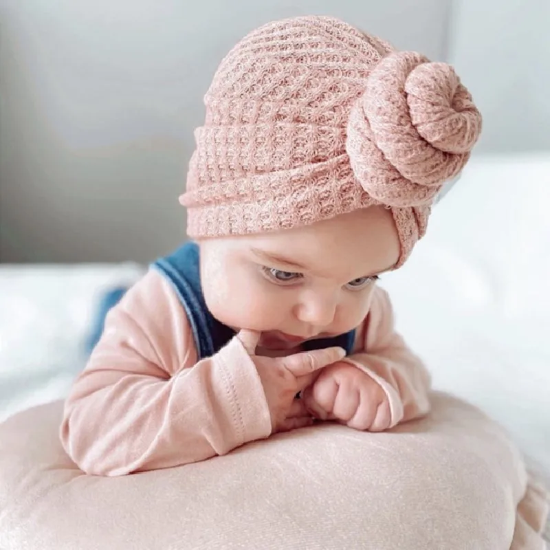 Waffle Crochet Knit Turban Hat 3M-5T Toddler Infant Baby Girls Beanies Snails Boutique Bonnet Fashion Hair Accessories