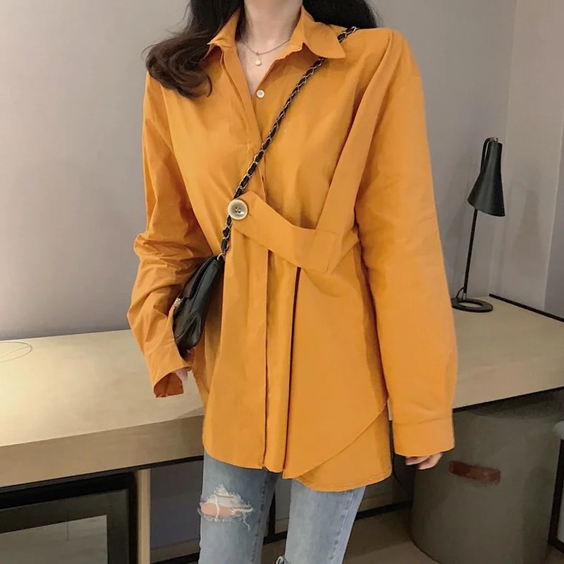 2022 Spring Street Style Solid Color Women Blouse Shirt Long Sleeve Button Up Ladies Tunic Shirts Oversize Fashion Female Tops