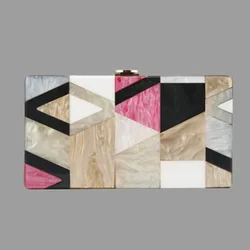 Contrast Color Acrylic Box Bags Hard Surface Women Elegant Shoulder Bags Rectangle Clutches Wedding Fashion Party Purse Wallet