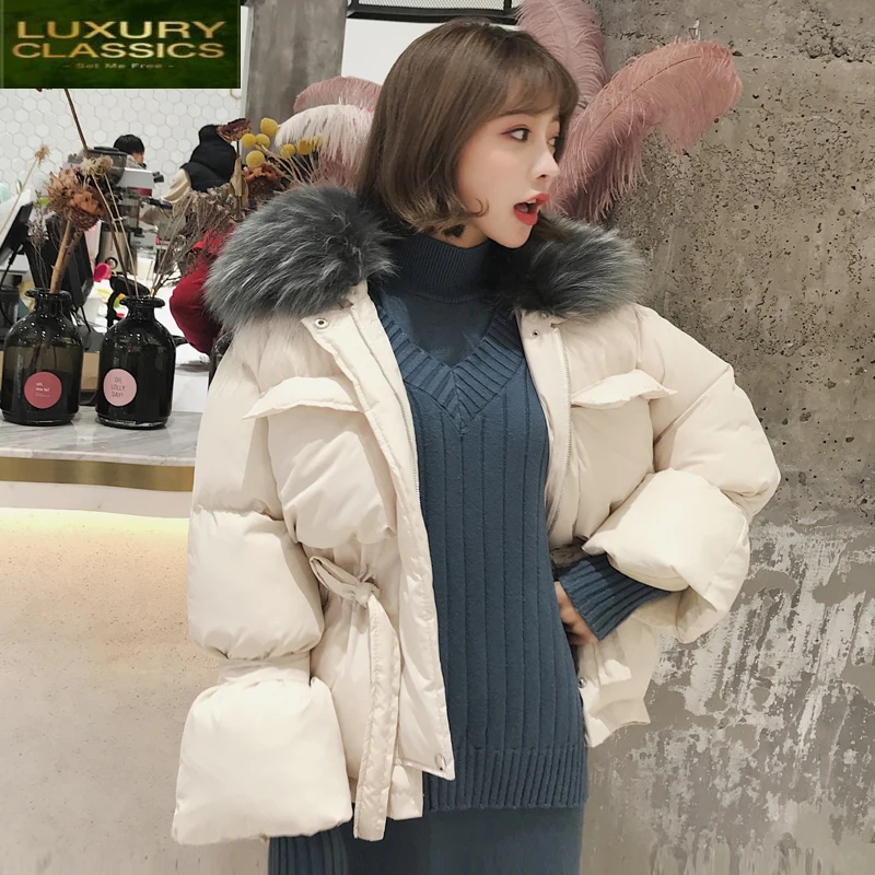 

Women Winter 2021 Jacket Korean Big Fur Short Parkas Thick Down Cotton Tops Ladies Clothes Slim Top Chaqueta Mujer LWL800