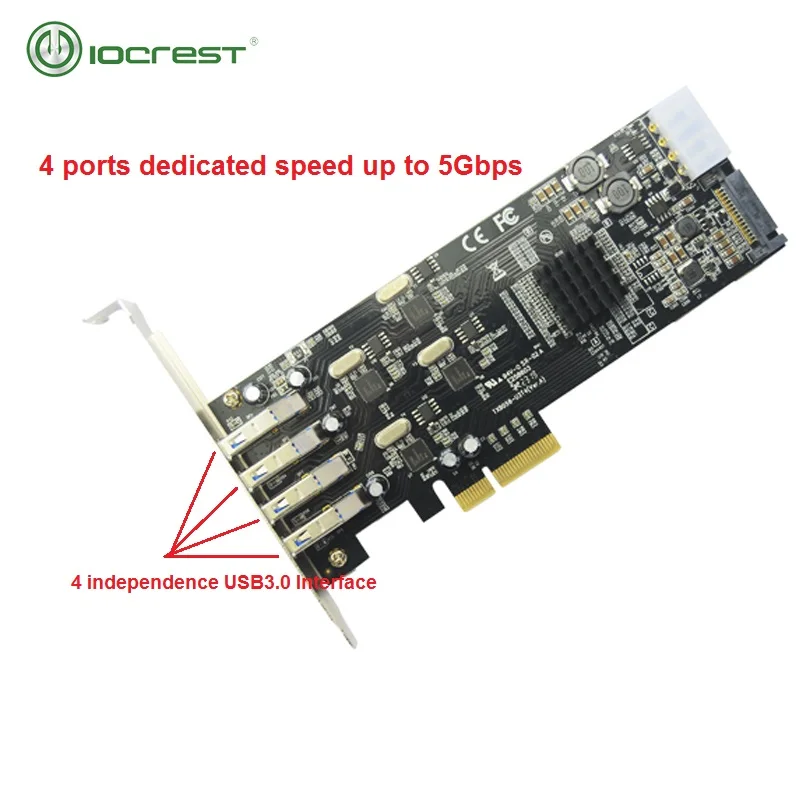 

Плата расширения узла IOCREST PCIe 3,0x4 до 4 портов s USB3.2 Gen1 Gen2 Type-A, скорость порта независимости до 5 Гбит/с, 10 Гбит/с