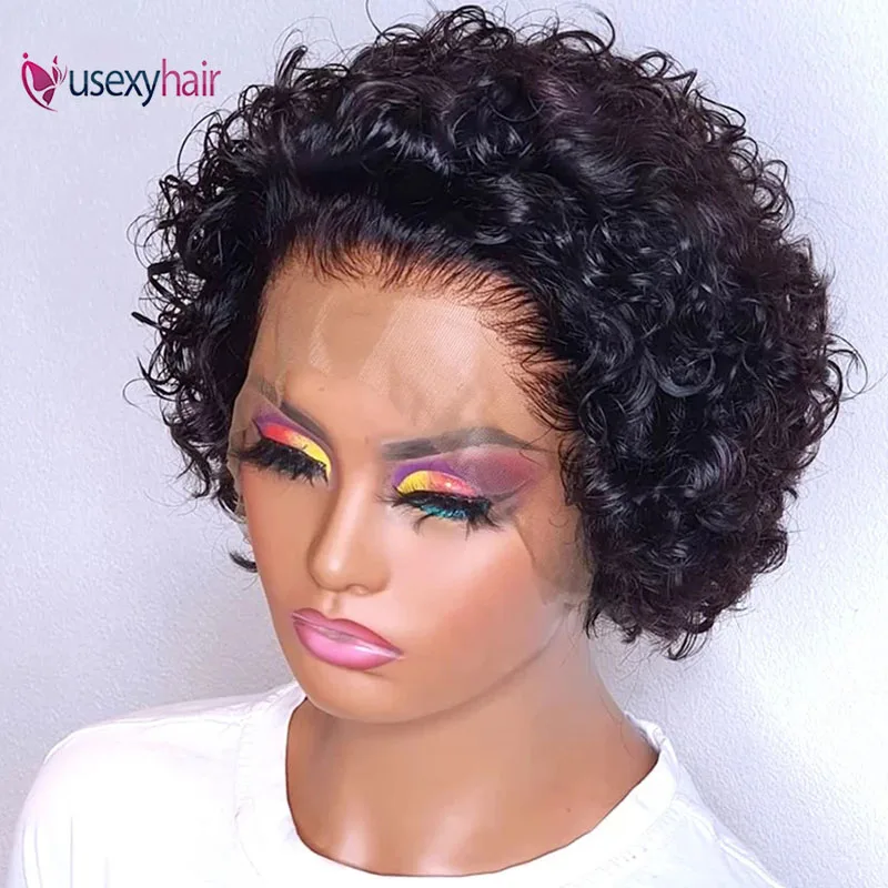 Short Pixie Cut Curly Bob Lace Human Hair Wigs Brazilian Remy 8 Inch Human Hair Wig PrePlucked With Baby Hair image 2