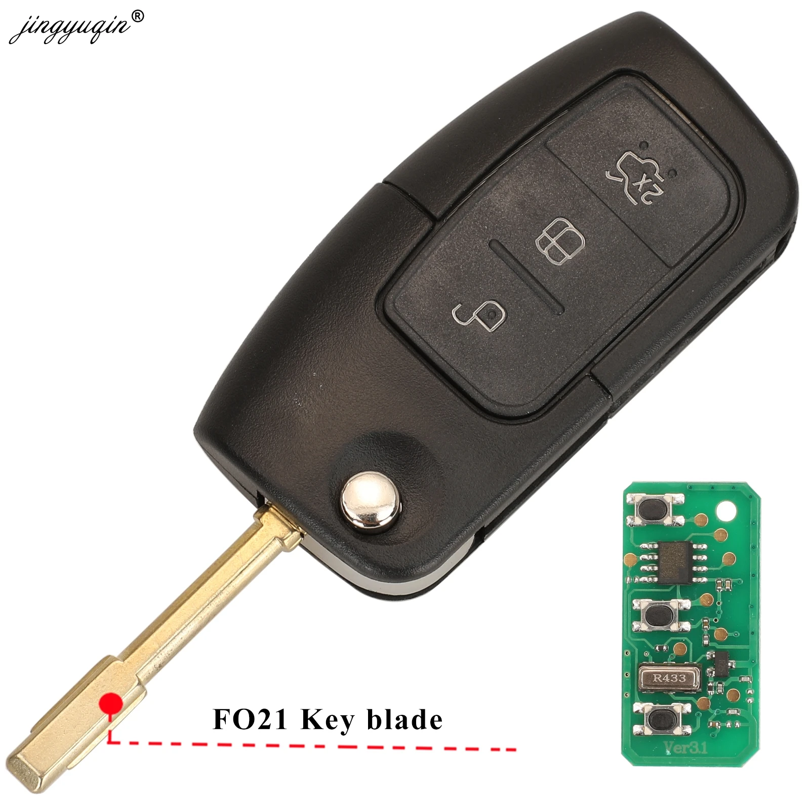 Jingyuqin 3 przyciski 433MHZ 4 d60/4 d63 Chip samochodowy zdalny kluczyk z klapką do Ford Fusion Focus Mondeo Fiesta Galaxy HU101/FO21 kluczyki