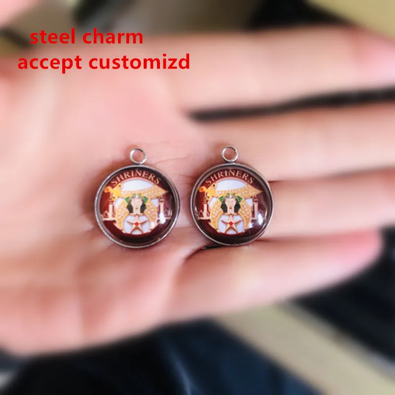 10Pcs Steel Mason Shriners Symbol Glass Hand-making Charm OPC121 DIY European Freemasons Sickle Star Jewelry Accessory