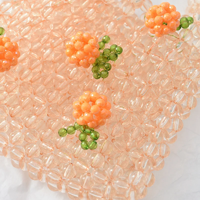 Retro Orange Beaded Bag Clear Crystal Jelly Clutch Bag Girl Beaded Woven Handbag for Woman 2022 Handmade Bags Luxury Designer