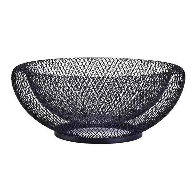 Hot Metal Mesh Creative Countertop Fruit Snacks Basket Bowl Stand for Kitchen, Large Black Decorative Table Centerpiece Holder f