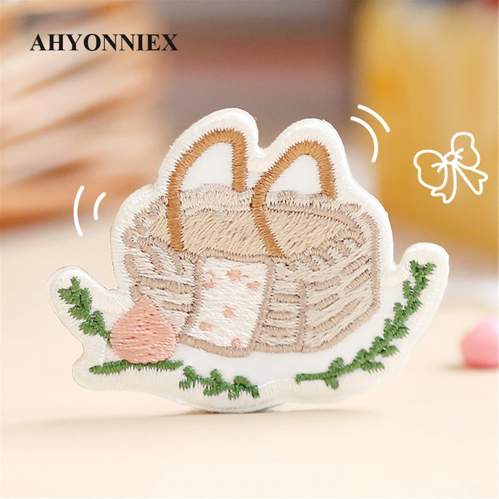 AHYONNIEX 1 Piece Bear Cake Dessert Embroidery Repair Patches Bag Jeans Cartoon Iron On Patches for Handbook Small Glue Sticker