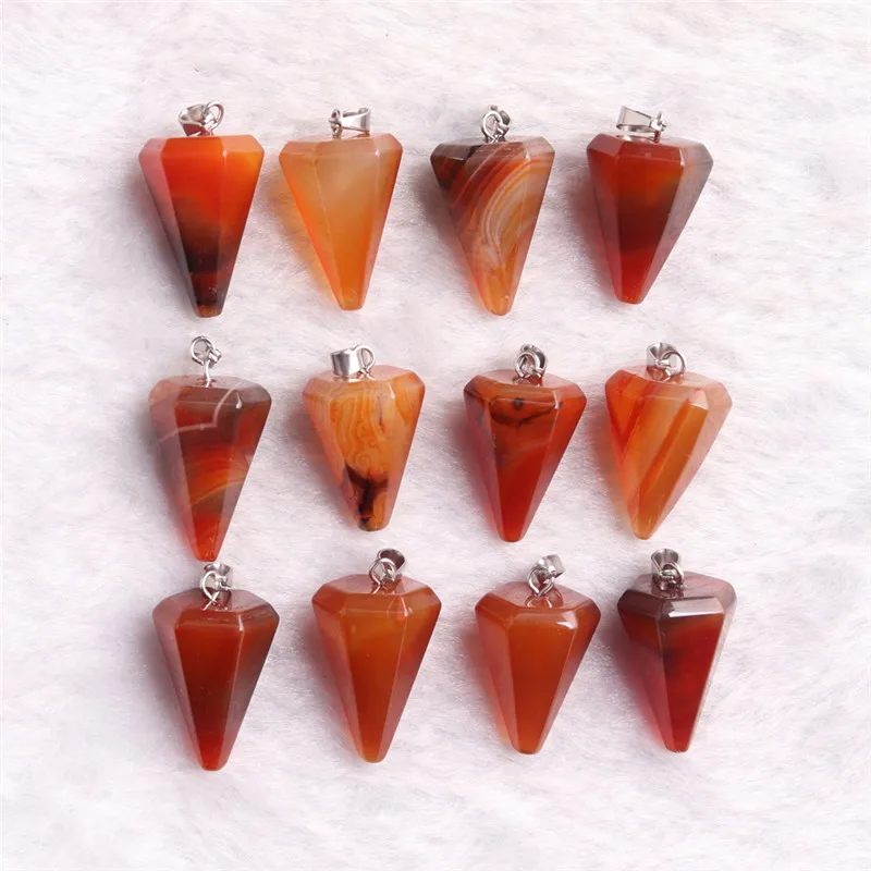 1PC Natural Stone Red Agates Carnelian Cherry Quartz Crystal Charms Pendants Pendulo for Necklace Faceted Pendulum Dropshipping