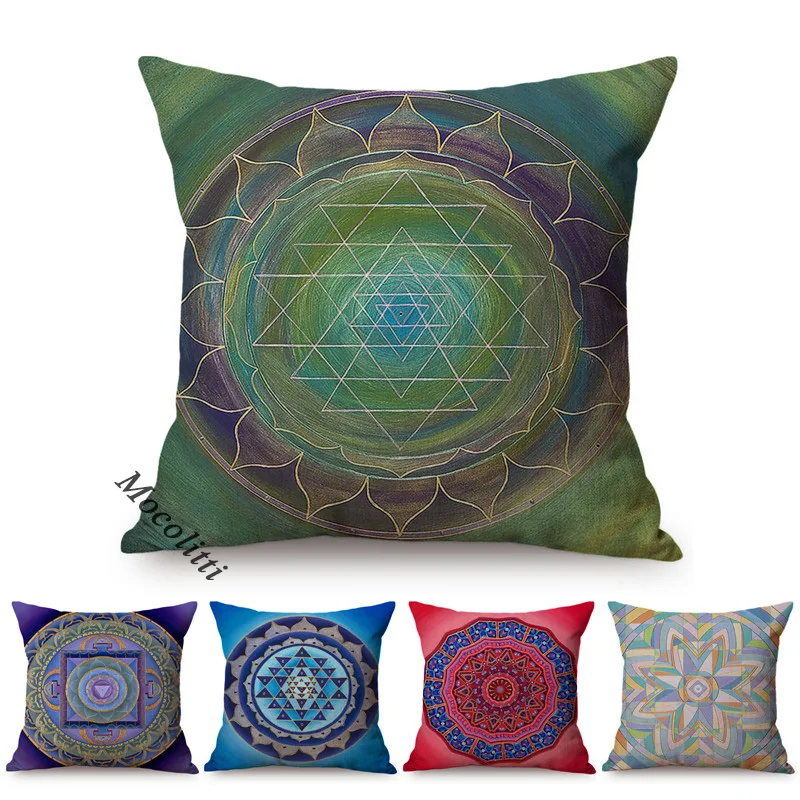 Bohemian Mandala Style Pillow Case Mediterranean Floral Geometric Sofa Decorative Cotton Linen Square Cushion Cover