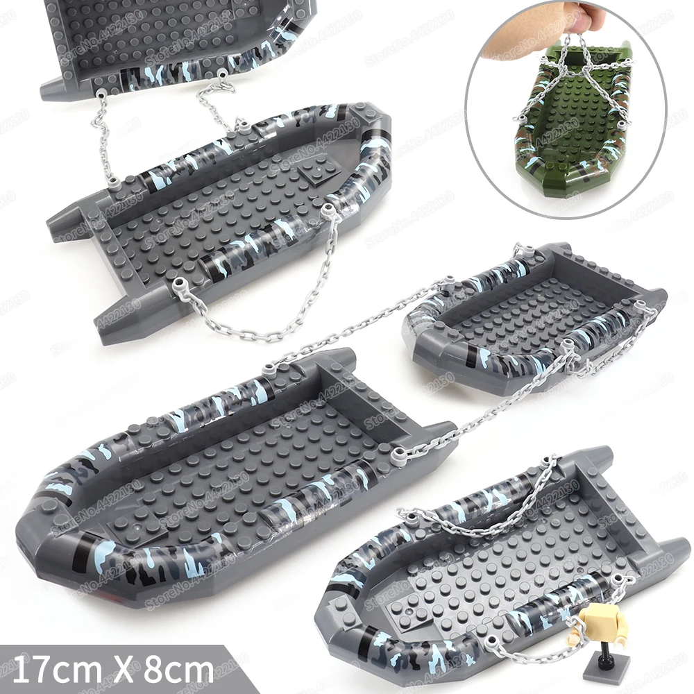 Military Vehicle Special Camouflage Boat Building Block Figures Soldier Speedboat WW2 Warship Model Child Christmas Gift Boy Toy