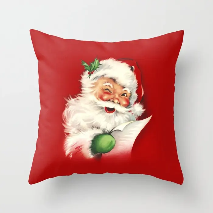 

Vintage Santa Decorative Pillowcases Cotton Linen Christmas Throw Pillow Case Home Sofa Decor Pillowcase