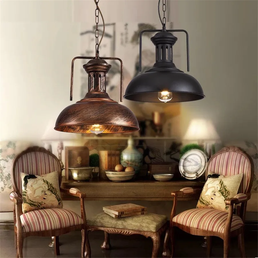 American Barn Pendant Light Courtyard Vintage Hanging Light Luminaire Iron Rust Pendant Lamp for Living Dinning Room Kitchen