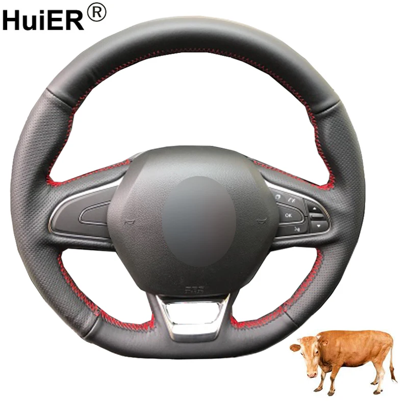 

Hand Sewing Car Steering Wheel Cover Volant Top Layer Cow Leather For Renault Kadjar Koleos Megane Talisman Scenic 2016 2017