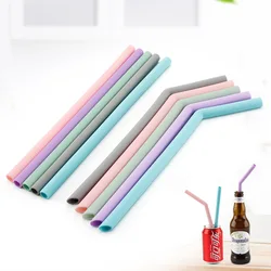 6 pcs Reusable Food Grade Silicone Straws Straight Bent Drinking Straw With Cleaning Brush Set Party Bar accessory