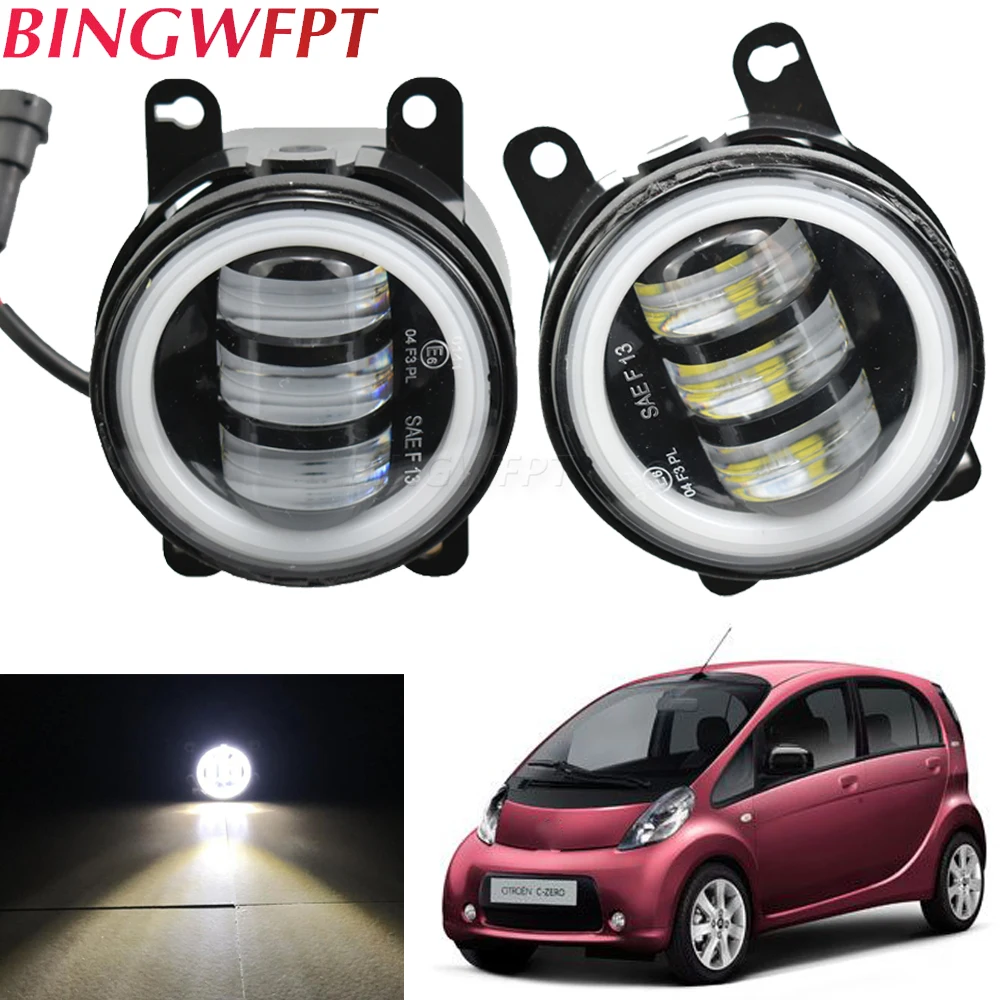 1Pair For Citroen C-Zero Peugeot iOn Mitsuoka Like 2009-2018 Car H11 LED Fog Light COB Angel Eye DRL Daytime Running Lamp 12V