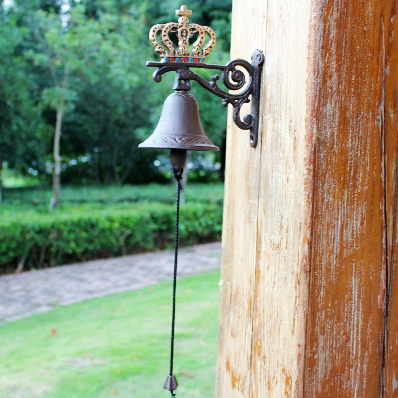 JD Cast Iron Crafts Wrought Iron Ornaments Retro Garden Decoration Hand Bell European Style Door Bell Crown Wind Chimes