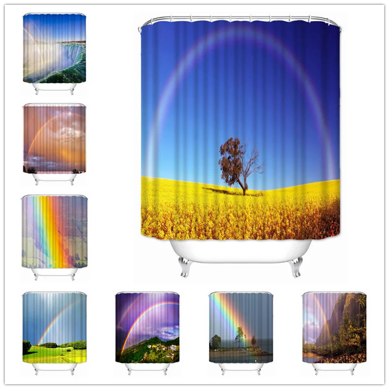 Musife Custom High Quality Rainbow Shower Curtain Waterproof Bathroom Polyester Fabric Bathroom Curtain