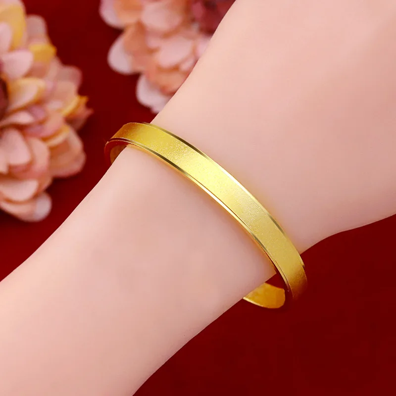 Fashion Korean 22k Yellow Gold Bracelet Jewelry for Women Wedding Engagement Statement Bracelets Gold Bangles Girlfriend Gifts