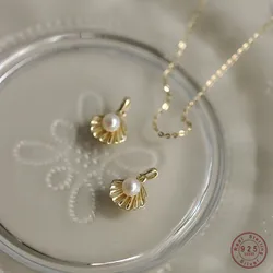 High Quality 925 Sterling Silver Plated 14K Gold Pearl Shell Necklace for Women Fashion Temperament Valentine's Day Jewelry Gift