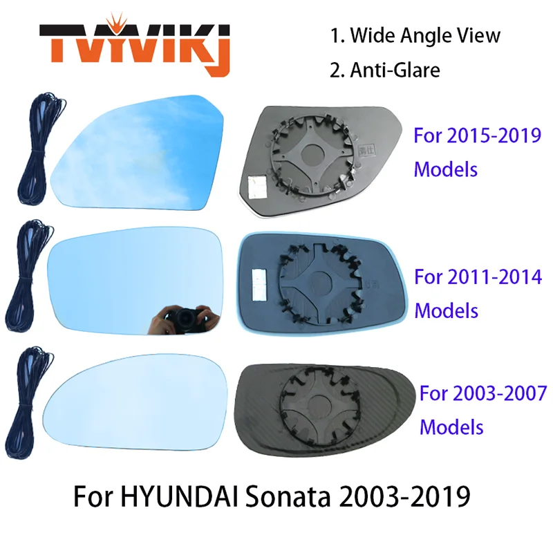 TVYVIKJ Side Rearview Mirror Blue Glass Lens For HYUNDAI Sonata 2003-2019 Wide Angle View anti glare door mirror