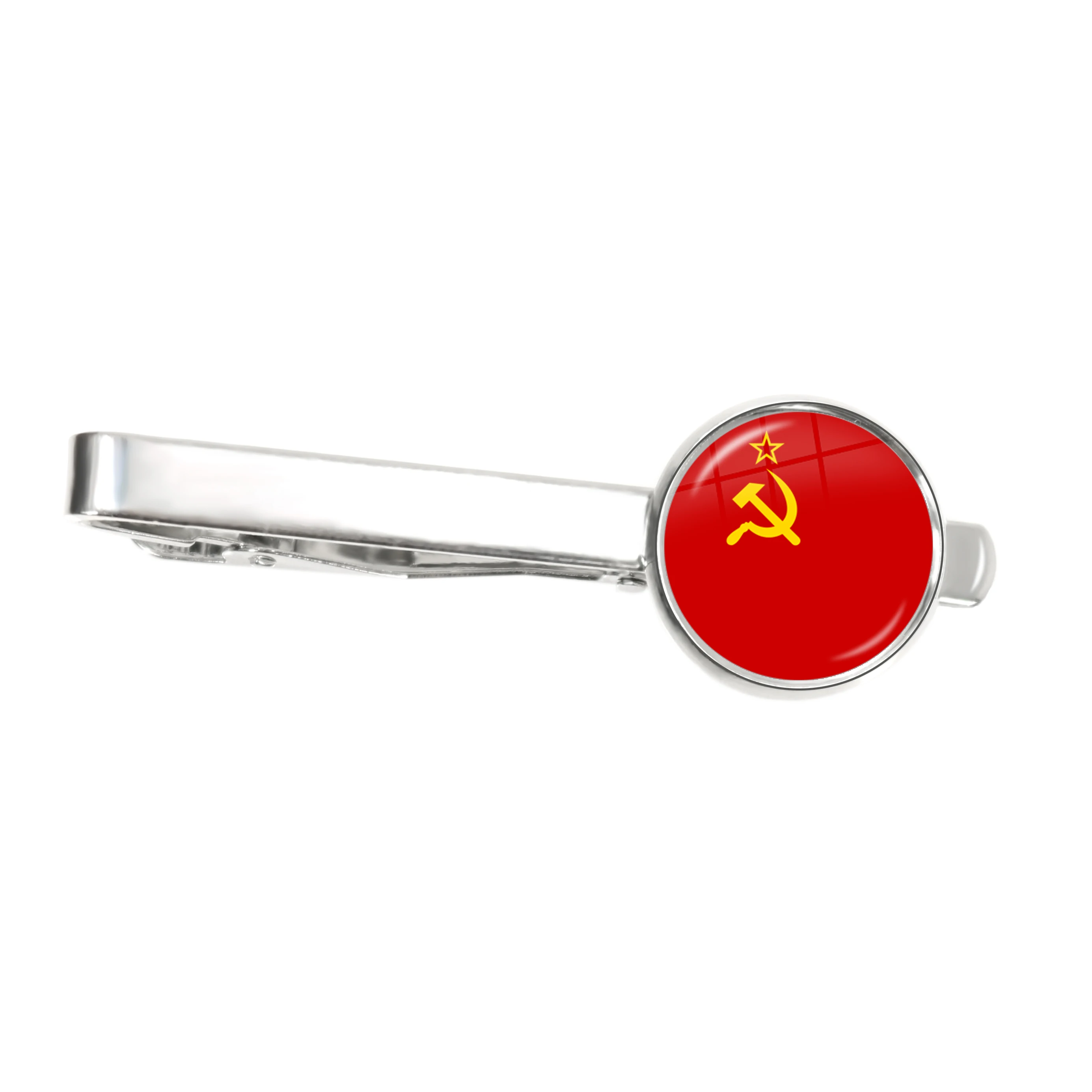 National Flag Glass Cabochon Tie Clip Soviet Union,Brazil,Canada,Netherlands,Israel,Syria,Venezuela Ornaments for Male Gentleman