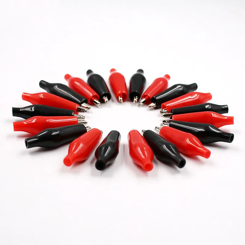 20 Pcs 28MM Metal Alligator Clip Black Red Soft Plastic Coated Testing Probe Mini Alligator Test Clips Boot Car Auto Battery