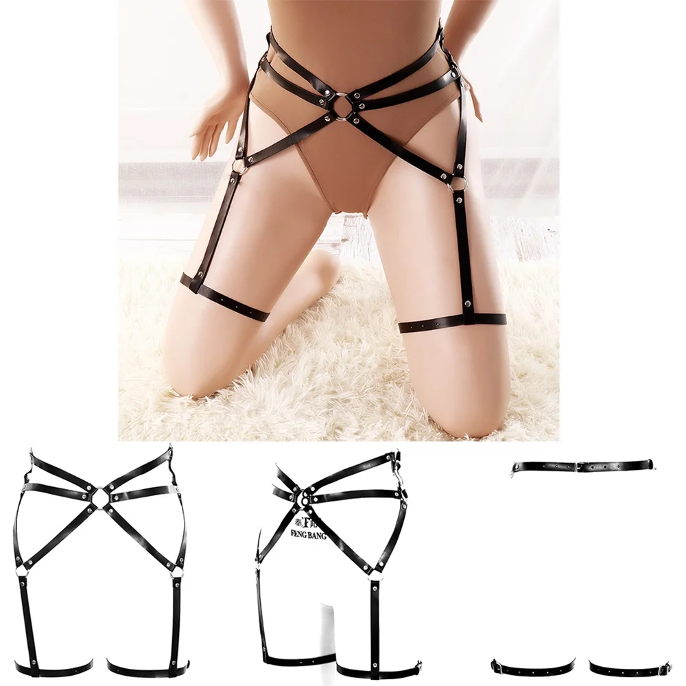 

Charming Garters Sexy Underwear Black Leather Lingerie Harness For Women Adjust Suspender Punk Goth Exotic Costume