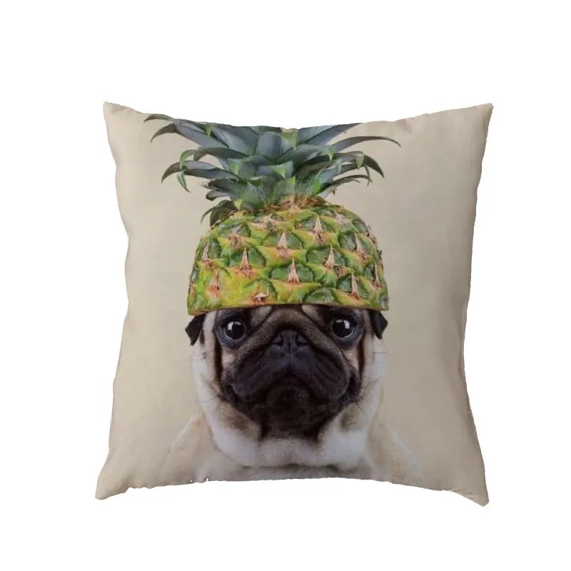 Personalized Pug Dogs Polyester Cushion Cover Duck Banana Watermelon Throw Pillow Case Home Decor Bedroom Hotel Car Decoration