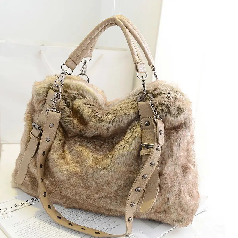 Fashion Faux Fur Tote bag 2019 Winter High Quality Luxury Women Designer Handbag sac a main femme Messenger Bag bolsos mujer sac